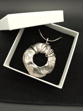 Tennessee Pewter Abstract Circle Pendant Necklace C177 - Artisan Wire Wrapped